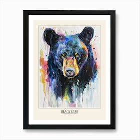 Black Bear Colourful Watercolour 3 Poster Art Print