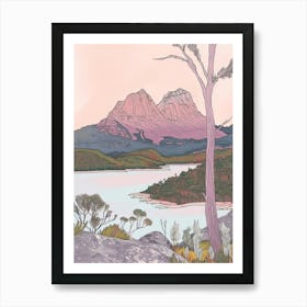 Cradle Mountain Australia Color Line Drawing (5) Art Print