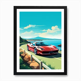 A Ferrari 458 Italia In Causeway Coastal Route Illustration 1 Art Print
