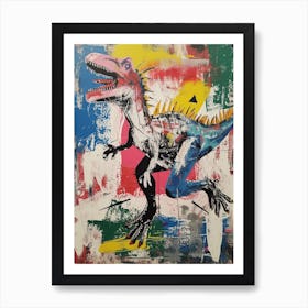 Abstract Paint Splash Primary Colour Dinosaur 7 Art Print