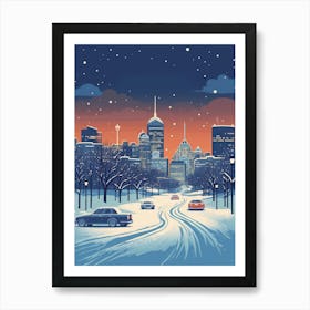 Winter Travel Night Illustration Montreal Canada 1 Art Print