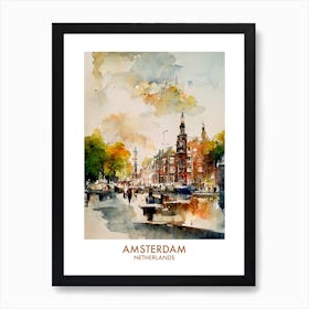 Amsterdam Netherlands Watercolour Travel Art Print