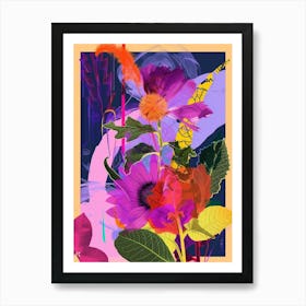 Celosia 3 Neon Flower Collage Art Print