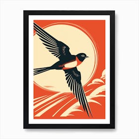 Vintage Bird Linocut Barn Swallow 1 Art Print