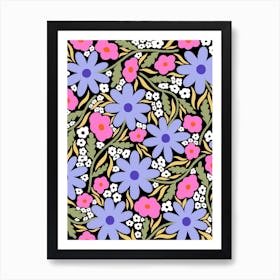 Flower Pattern Blue Art Print