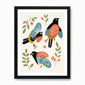 Folk Style Bird Painting Robin 4 Art Print