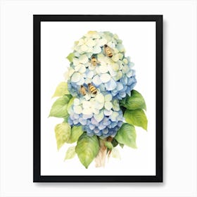 Beehive With Hydrangea Watercolour Illustration 3 Art Print