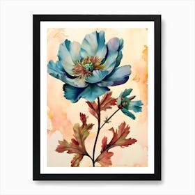 Blue Poppy Watercolor Painting Art Print