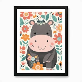 Floral Baby Hippo Nursery Illustration (51) Art Print
