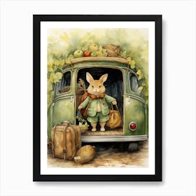 Bunny Traveling Rabbit Prints Watercolour 3 Art Print