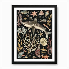 Isistius Genus Shark Seascape Black Background Illustration 1 Art Print