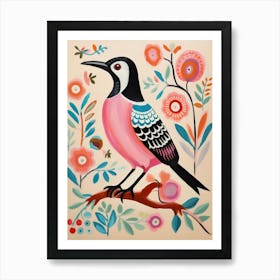 Pink Scandi Magpie 6 Art Print