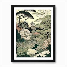 Portland Japanese Garden, Usa Vintage Botanical Art Print