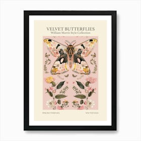 Velvet Butterflies Collection Pink Butterflies William Morris Style 8 Art Print