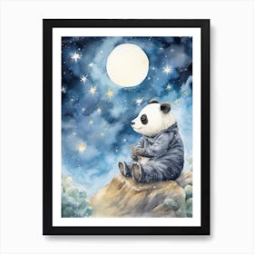 Panda Art Stargazing Watercolour 4 Art Print
