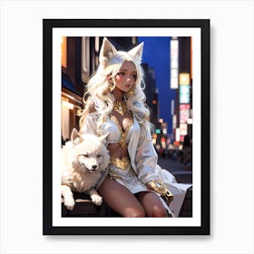 Anime Girl With A Wolf Art Print