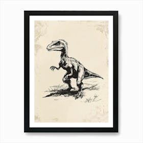 Microraptor Dinosaur Black Ink Illustration 2 Art Print