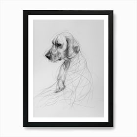 Minimalist Beagle Dog Charcoal Line 3 Art Print
