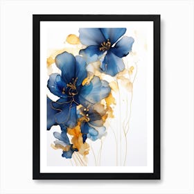 Blue Flowers Watercolor Painting Art Print