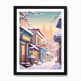 Vintage Winter Travel Illustration Seoul South Korea 3 Art Print