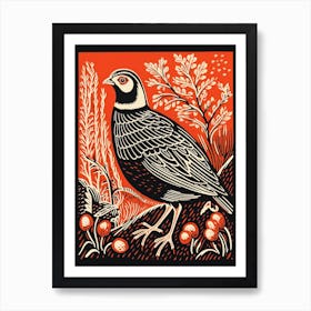 Vintage Bird Linocut Partridge 1 Art Print