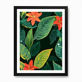 Seamless Pattern With Tropical Leaves And Flowers Art Print