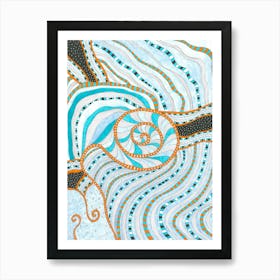 "Blue snail" art poster by Gangachili. Abstract wall art Art Print