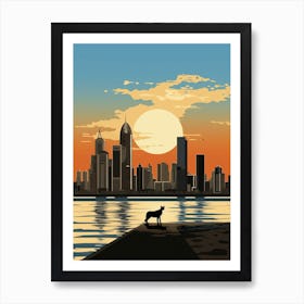 Doha, Qatar Skyline With A Cat 1 Art Print