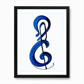 Treble Clef Symbol Blue And White Line Drawing Art Print