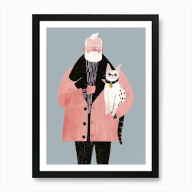 Old Man With Cat Art Print