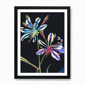 Neon Flowers On Black Agapanthus 2 Art Print