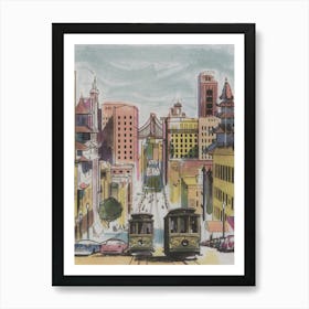 San Francisco Street Scene Vintage Travel Poster Art Print