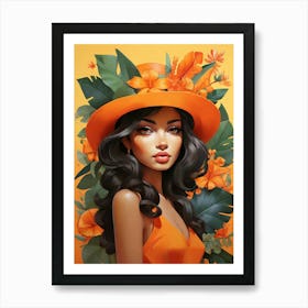 Orange Hat girl art print Art Print