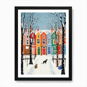 Cat In The Streets Of Matisse Style London With Snow 5 Art Print