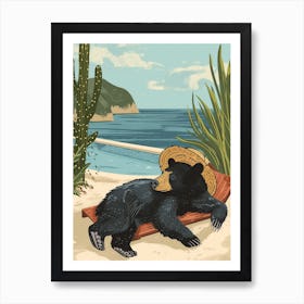 American Black Bear Relaxing In A Hot Spring Storybook Illustration 3 Art Print