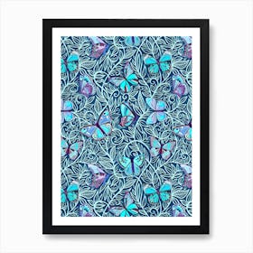 Art Nouveau Butterfly Floral In Blue And Purple Art Print