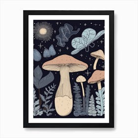 Magic Spring Mushrooms Illustration 2 Art Print
