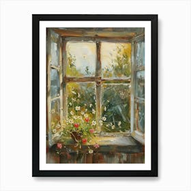 Bleeding Heart Flowers On A Cottage Window 4 Art Print