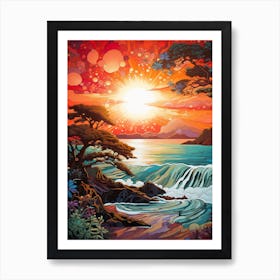 Coral Beach Australia At Sunset, Vibrant Painting 8 Art Print