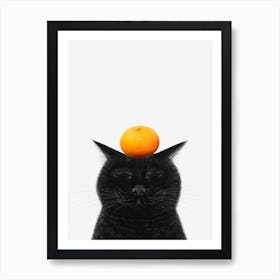 Black Cat With Tangerine Art Print