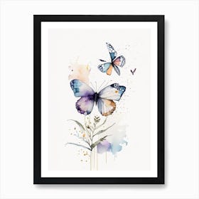 Butterfly And Flowers Symbol Minimal Watercolour Art Print