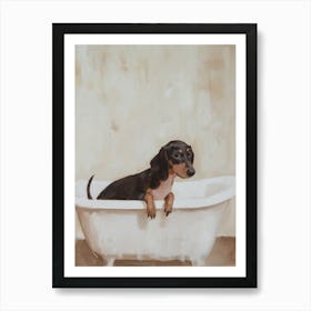 A Painting Of A Dachshund In A Bathtub Art Print