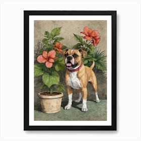 Boxer Dog With Flowers Art Print