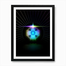 Neon Geometric Glyph in Candy Blue and Pink with Rainbow Sparkle on Black n.0311 Art Print