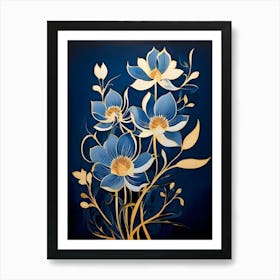 Blue Flowers On A Blue Background Art Print