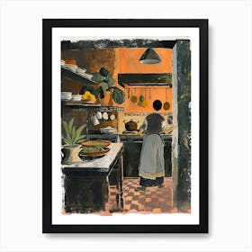 Cook In A Kitchen Gouache Painting Art Print