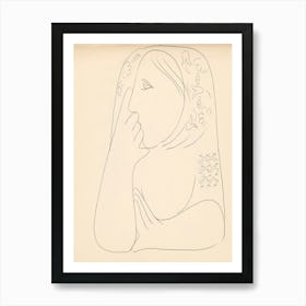 A Woman In A Flowered Scarf With Her Face Supported, Mikuláš Galanda Art Print