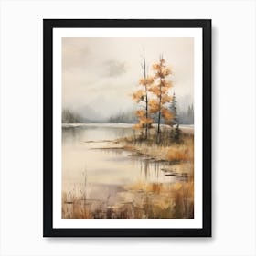 Lake In The Woods In Autumn, Painting 40 Art Print