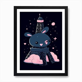 Eiffel Tower Paris France Kawaii Illustration 4 Art Print