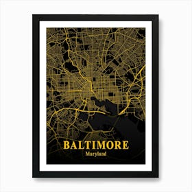 Baltimore Gold City Map 1 Art Print